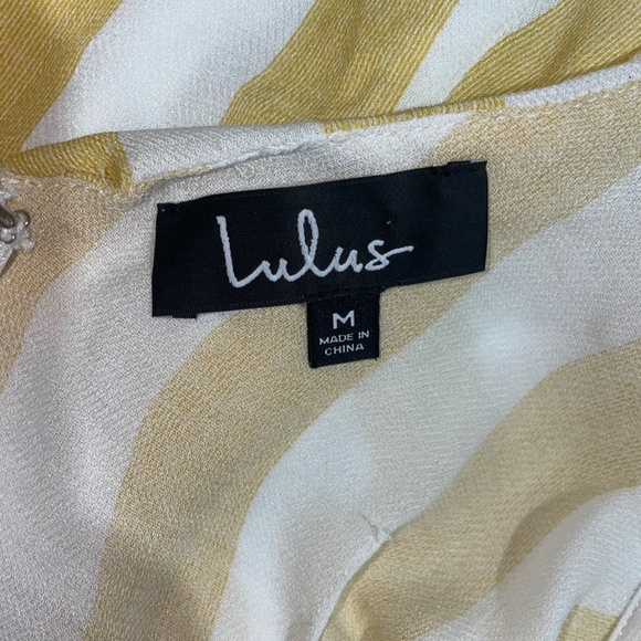 Lulus Beach House Yellow and White Striped Off-the-Shoulder Romper Sz M - Picture 9 of 11